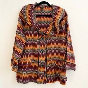 Multiples Womens 2X‎ Geometric Print Shawl Collar Jacket Cardigan Orange Purple